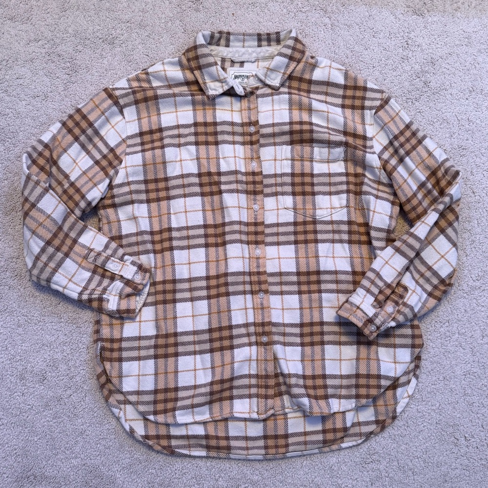 American Eagle Outfitters Brown Plaid Button-Down Shirt